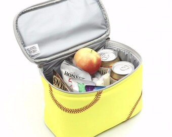 Boîte à lunch isolée Softball, fabriquée à partir d'un véritable matériau de softball brillant - Le cadeau parfait pour tout fan de softball ou de sport !
