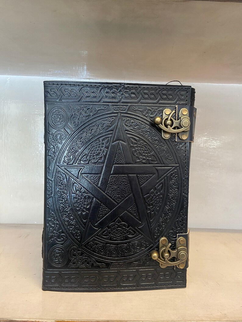 600 Pages Large Black Pentagram Embossed Leather Journal Etsy