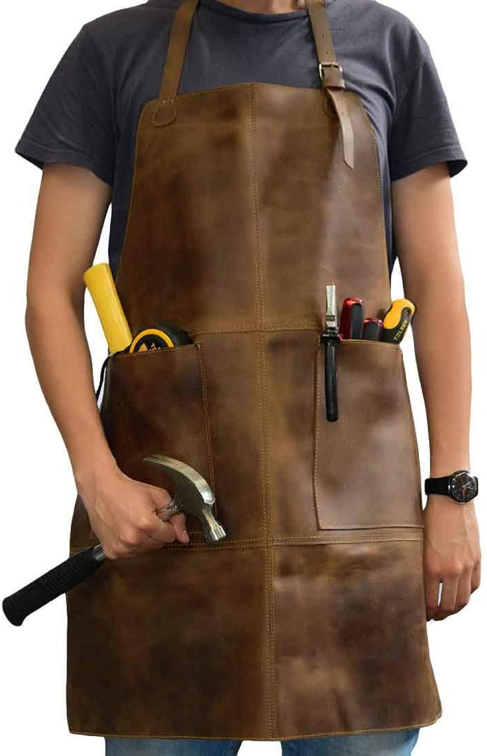 Leather Apron Utility Tool Pockets Adjustable Chef Butcher Etsy