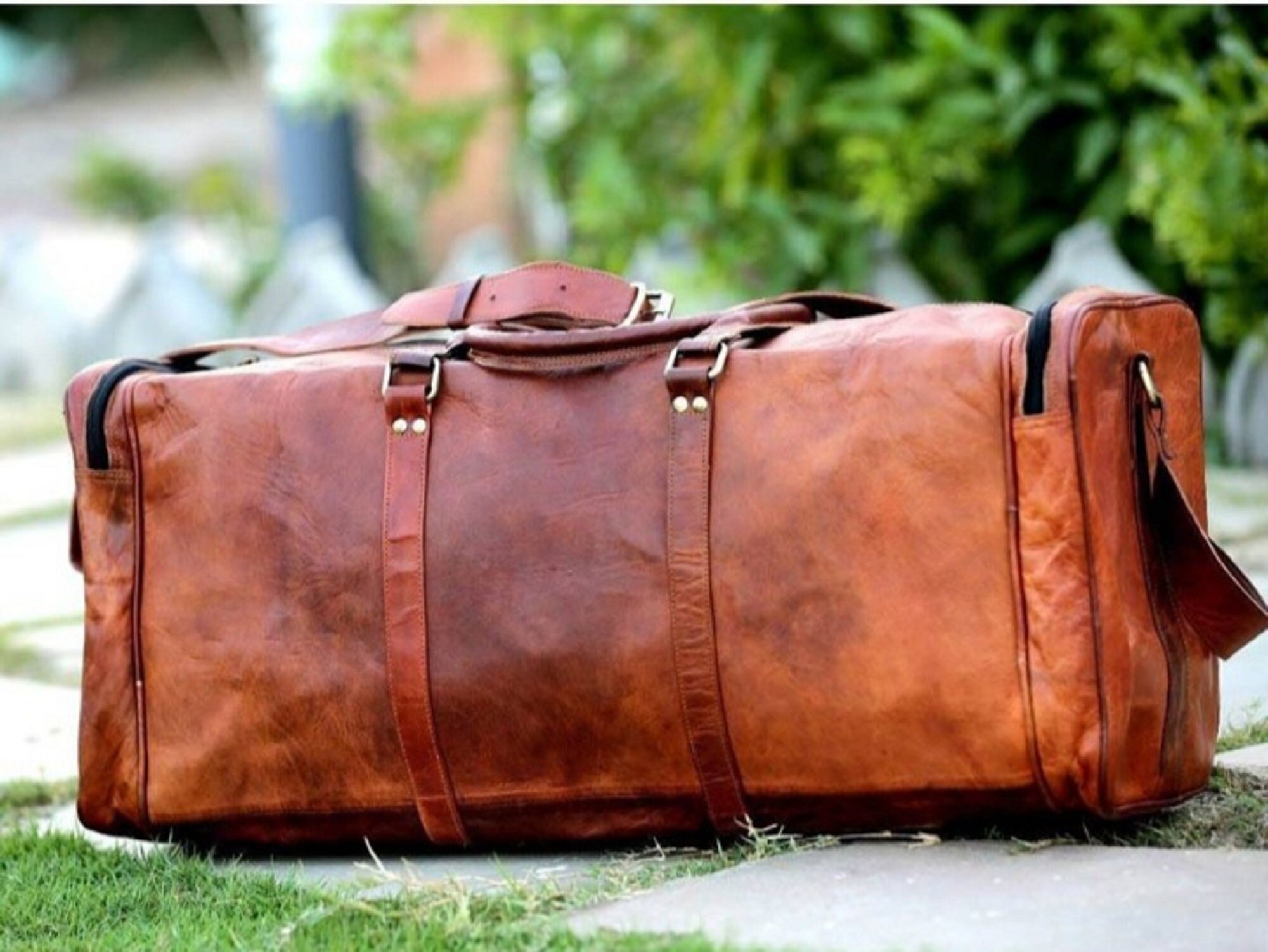 50 Sale Vintage Leather Travel Overnight Bag Leather Duffle Etsy