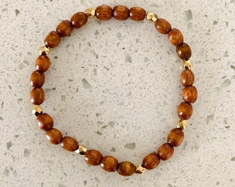 Wood Beaded Bracelet w/ Gold Accents-Friendship Bracelet