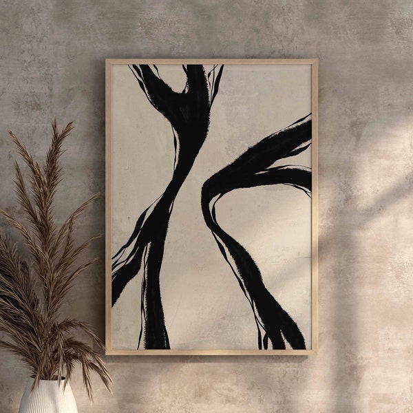 Japandi Black and Beige Modern Design | Abstract Organic Minimalistic Cozy Japandi Wall Art Print | Contemporary Japandi Home Decor Poster