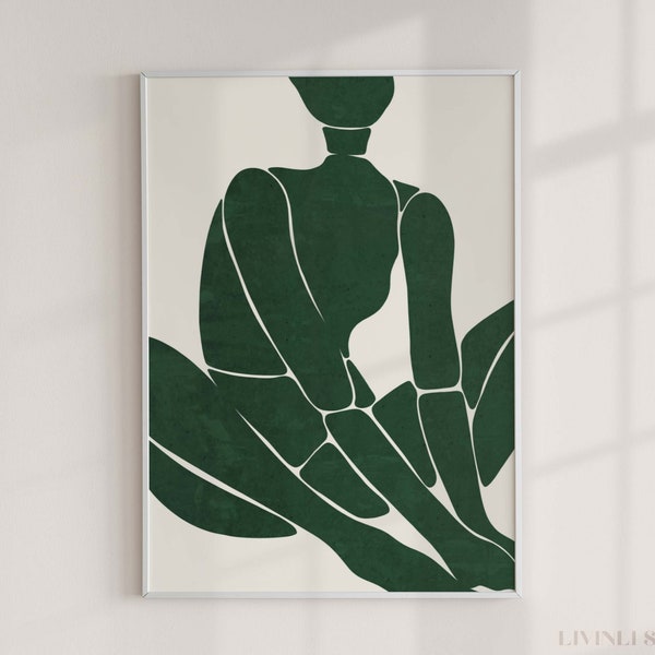 Green Body Art | Emerald Green Abstract Woman Body Wall Art Print | Dark Green Modern Female Figure Artwork | Large Feminine Figure Poster