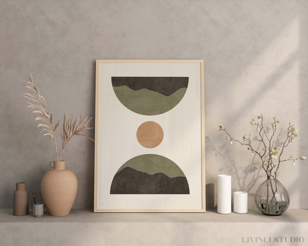 Sage Green and Orange Boho Abstract Wall Art Print Mid Etsy