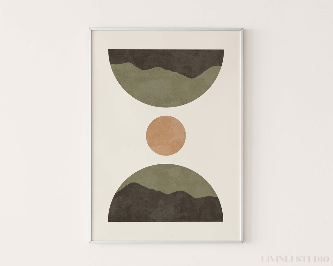 Sage Green and Orange Boho Abstract Wall Art Print Mid Century Modern