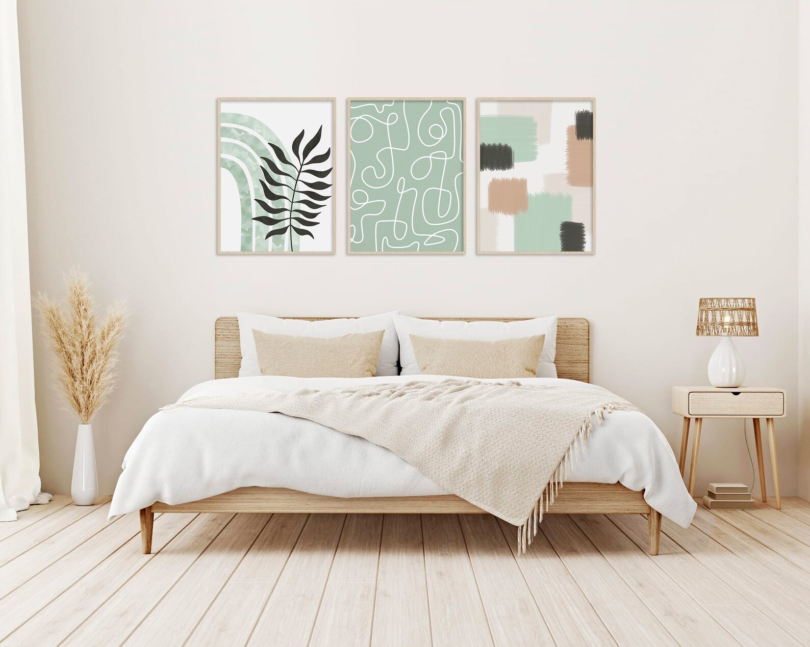 Sage Green Boho Art Sage Green Abstract Wall Art Set of 3 Etsy