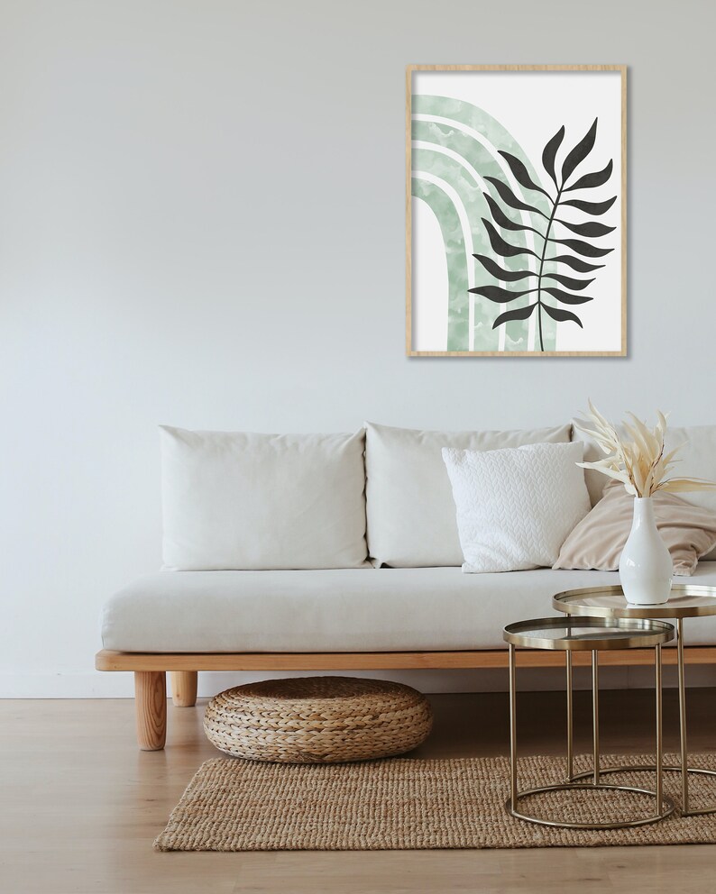 Sage Green Boho Art Sage Green Abstract Wall Art Mid Century Etsy
