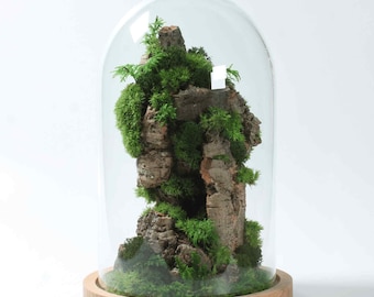 Konservierte Moosberge Cloche in geschlossenem Glas | Statement Natur Dekor und Mindful Home Geschenk