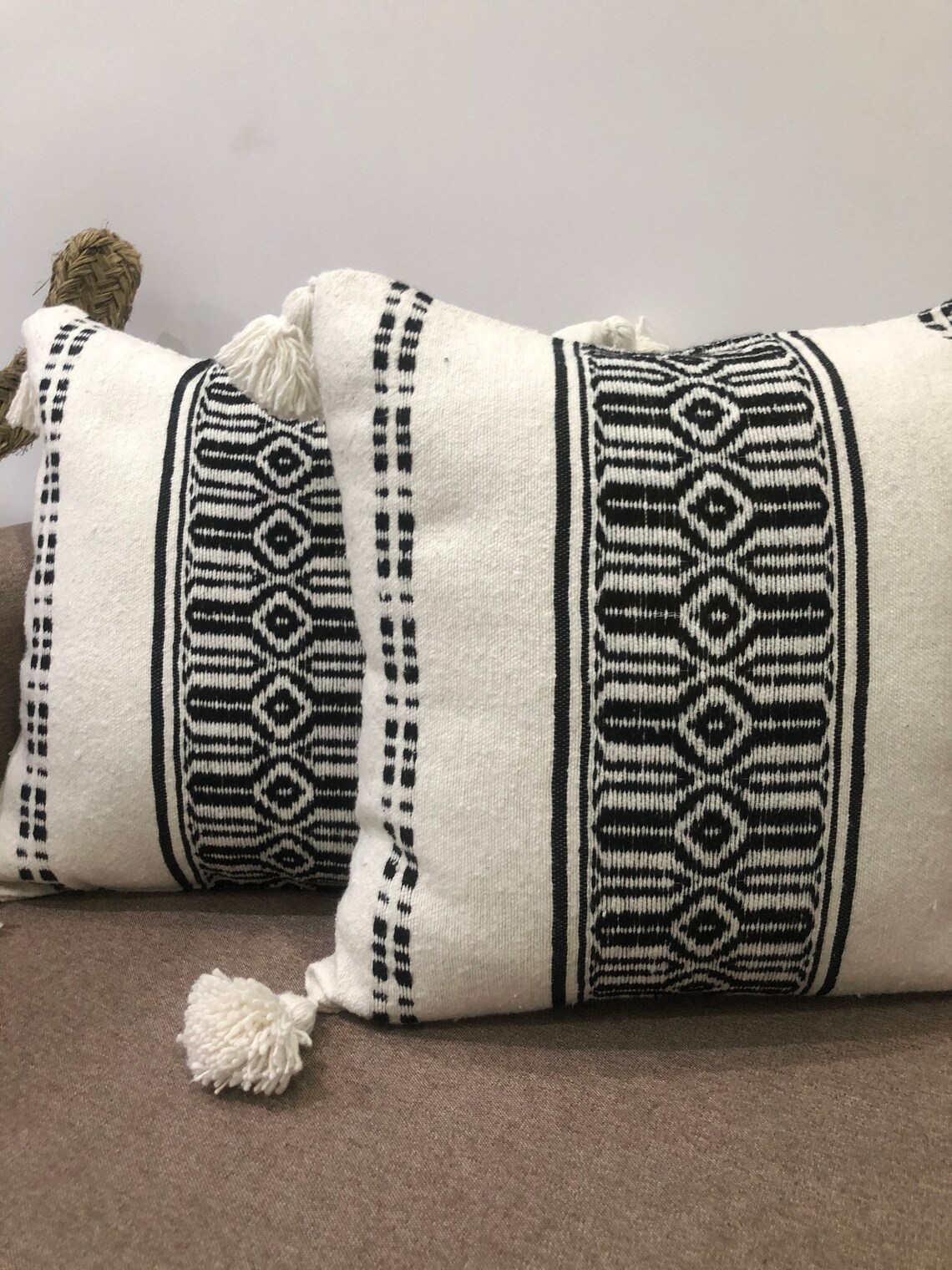 Square Pillowmoroccan Pillow Handmade 100 Cotton Tassels Etsy