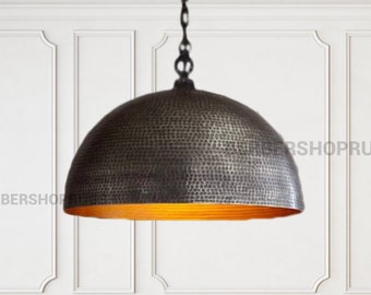 Gehämmerte Messingkuppel-Pendelleuchte, Hängelampe, Lampenschirmbeleuchtung, Art-Decor-Lampe