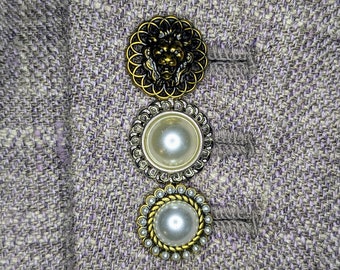 10 ladies blazer / cardigan buttons, silver, pearl, lion, gold, metal, domed, designer, high quality, suit set of 11 buttons