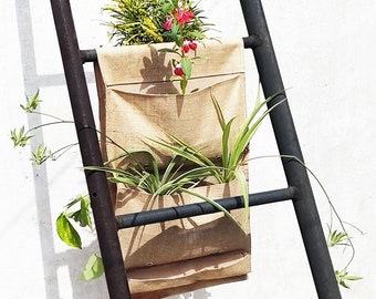 Vertikaler Garten Jute-Taschenpflanzer, platzsparend, 4- oder 2-Taschen-Satteltasche, außen oder innen, wasserdicht mit Drainagelöchern & Tropfschalen