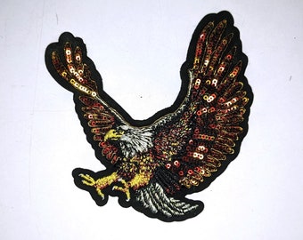 Eagle patch, iron-on or sew in. Medium size patch, applique, decorative, embroidery, American bald eagle patch, red and gold hand worked