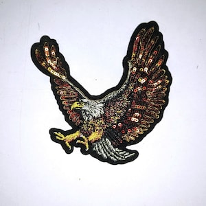 Eagle patch, iron-on or sew in. Medium size patch, applique, decorative, embroidery, American bald eagle patch, red and gold hand worked