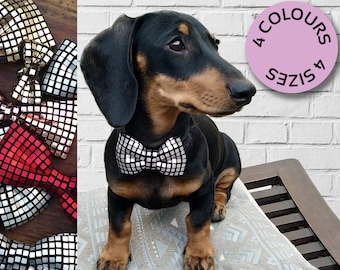 Mirrorball dog bow tie, silver, gold, rose gold, red, sequins, wedding, easter, birthday, handmade, slips on collar elastic