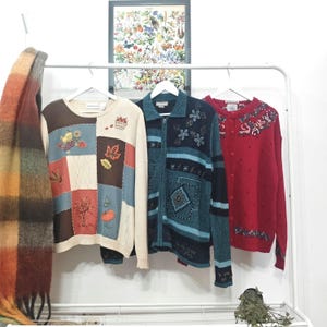 M-L vintage fall sweaters | retro 90's-00's Ramie Cotton hand embroidered cardigan | womens medium / large