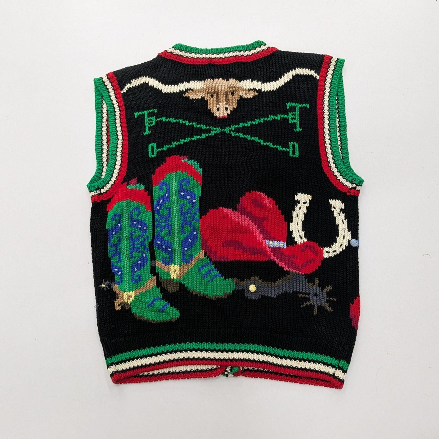 S-XL ヴィンテージ カウボーイ 乗馬セーター | レトロ 90-00 年代 刺繍