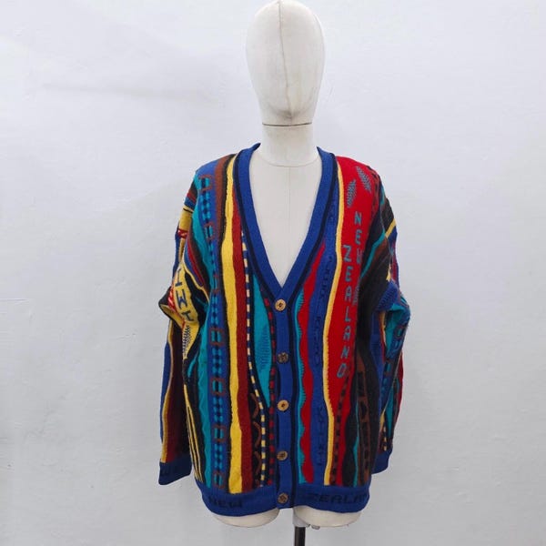 Vintage Coogi-stijl wollen kiwi/Nieuw-Zeelands vest van zuivere wol | maat heren medium