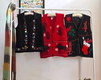 M - ヴィンテージ クリスマス ベスト | 80～90年代風 レトロ ハンド 
