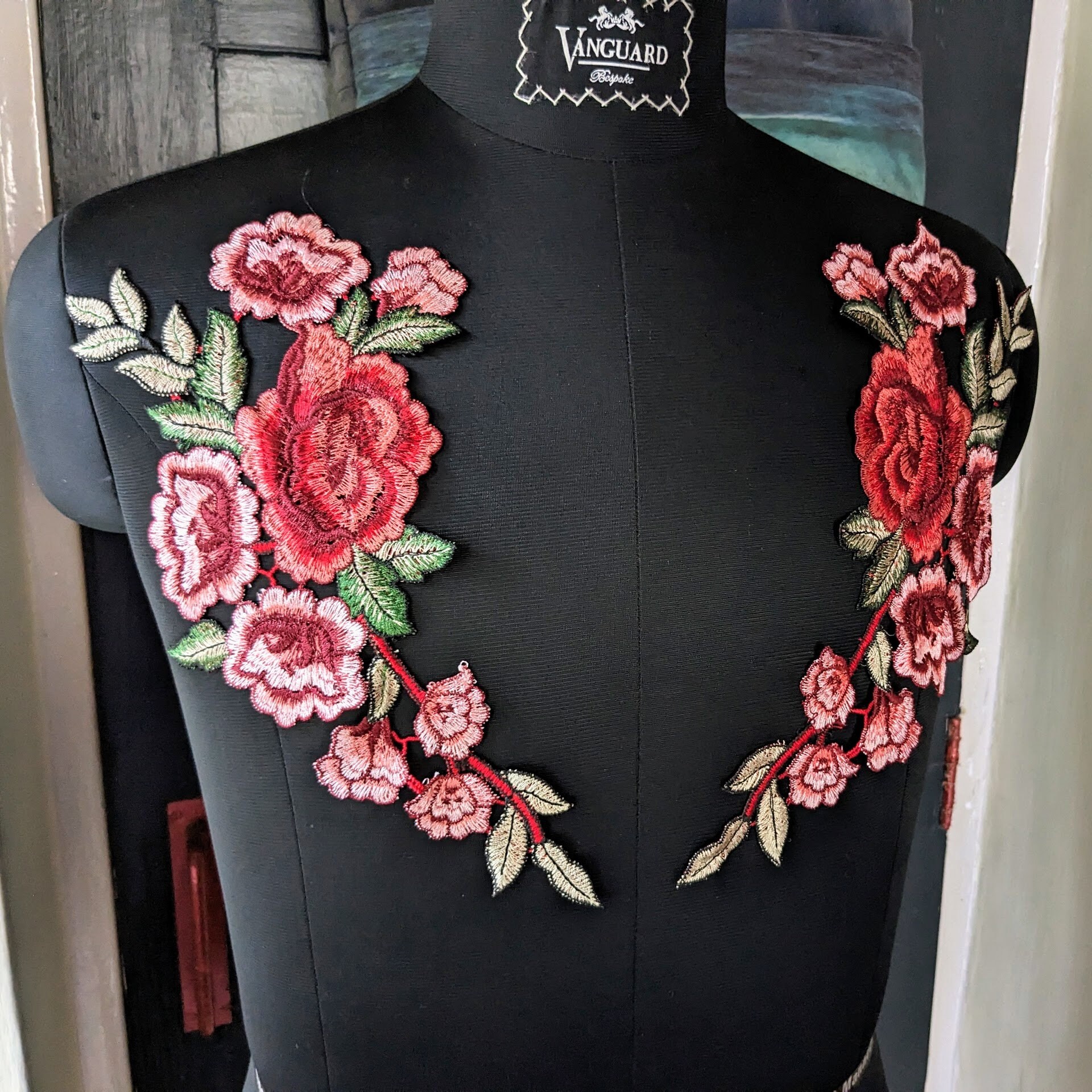 Rose Line Patch Pair of Delicate Lace Roses Patches, Iron-on or Sew In. Large Patch ...