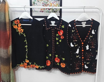 L - vintage Halloween sweater vests | 90's-00's handmade embroidery | womens large