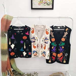 M-L - vintage Halloween-tröjor | Handbroderat från 90-00-talet | damstorlek medium/large