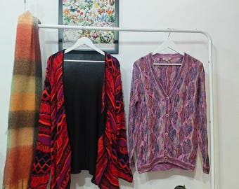 Vintage Coogi 3D Knit Cardigan Sweater Multicolor Mercerized