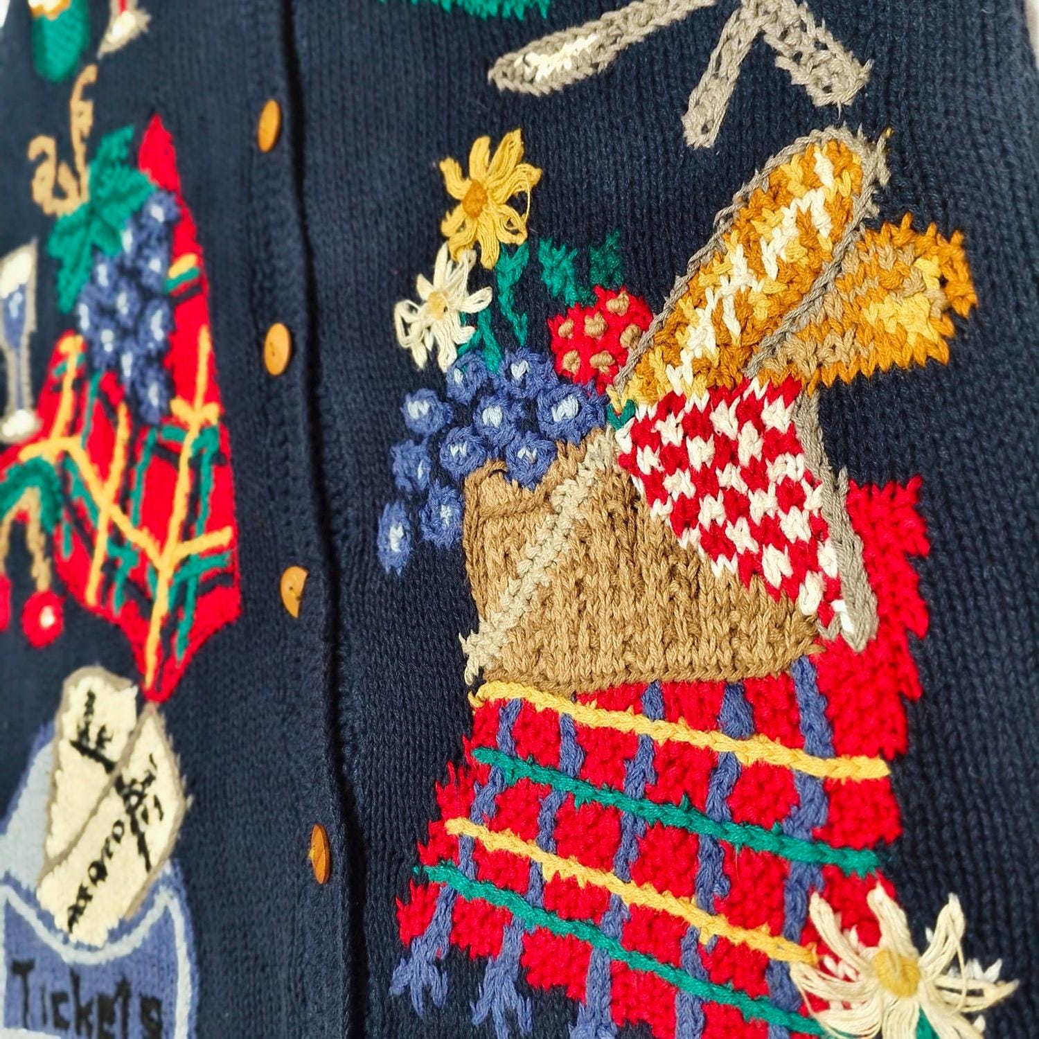 M-XL ヴィンテージ セーターベスト | 90-00年代 刺繍カーディガン 