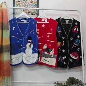 XL - vintage Christmas vest | retro 90-00's embroidery festive holiday sweater | womens 1X, extra large