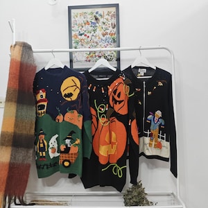 S-M - vintage Halloween sweaters | retro 90-00's  handmade embroidered womens small / medium fall cardigan