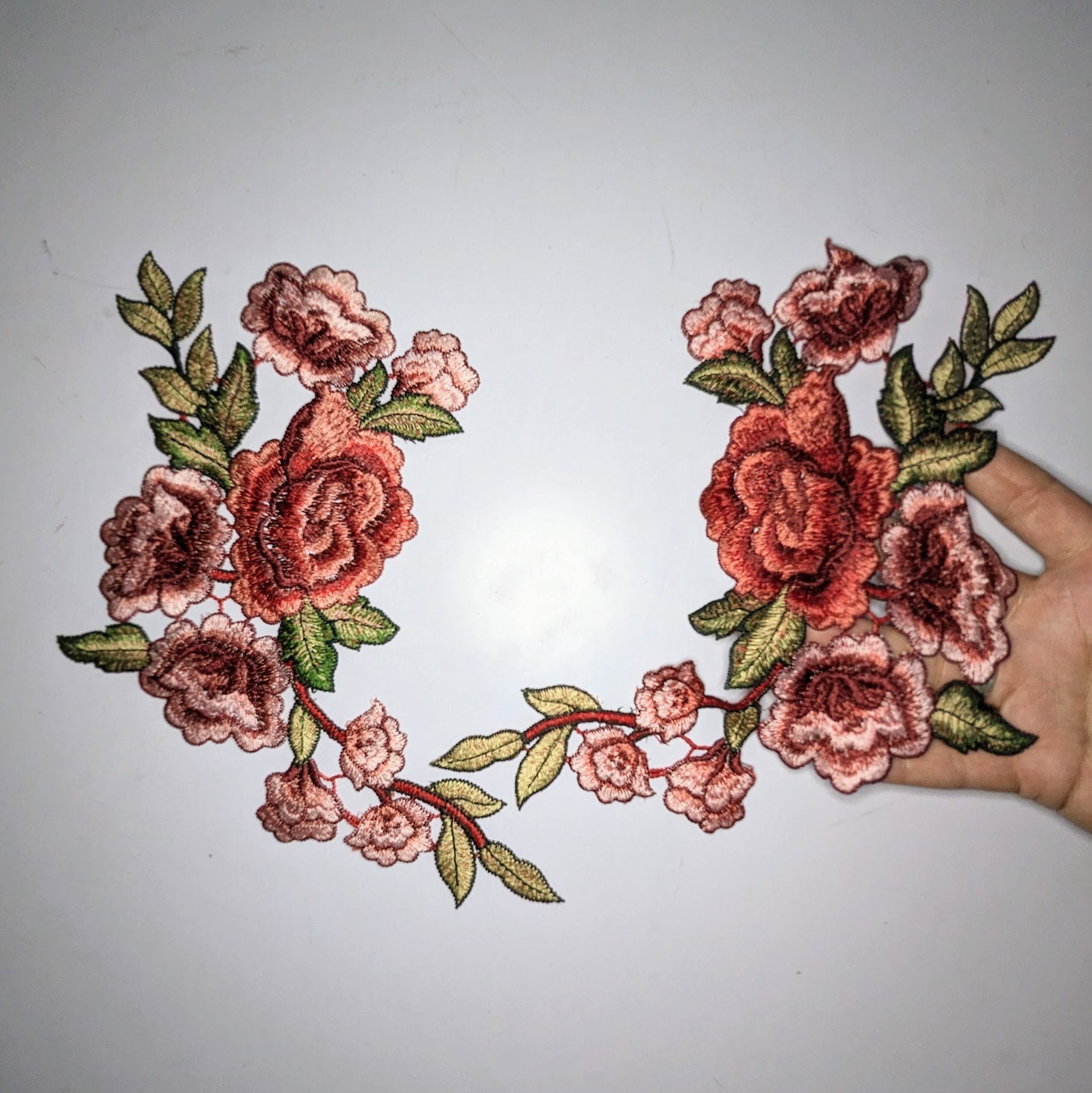 Rose Line Patch Pair of Delicate Lace Roses Patches, Iron-on or Sew In. Large Patch ...