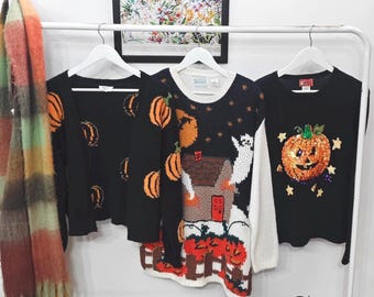 S/M - vintage Halloween sweaters | 90's-00's hand knitted embroidery cardigan | womens Small - Medium size