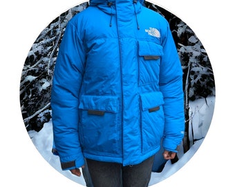 The North Face 700 himaylayan parka puffer jacket | blue mens size M with hood | unisex style | very heavy weight trekking jacket