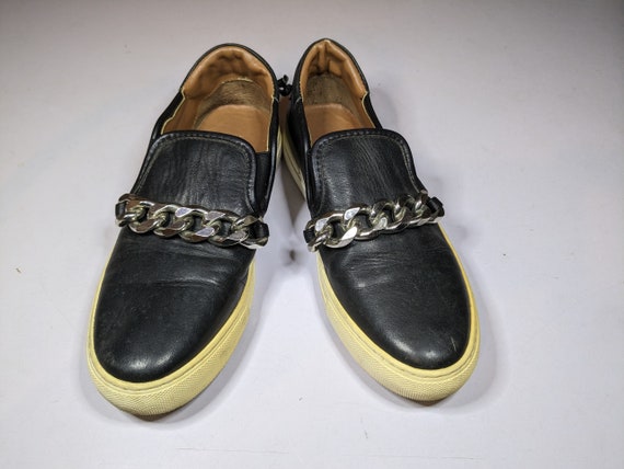 Balenciaga black leather metal chain slip on shoe… - image 1