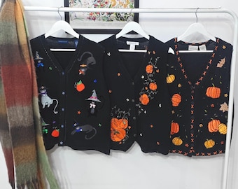 L - vintage Fall / Halloween sweater vests | 90's-00's handmade embroidery | womens large