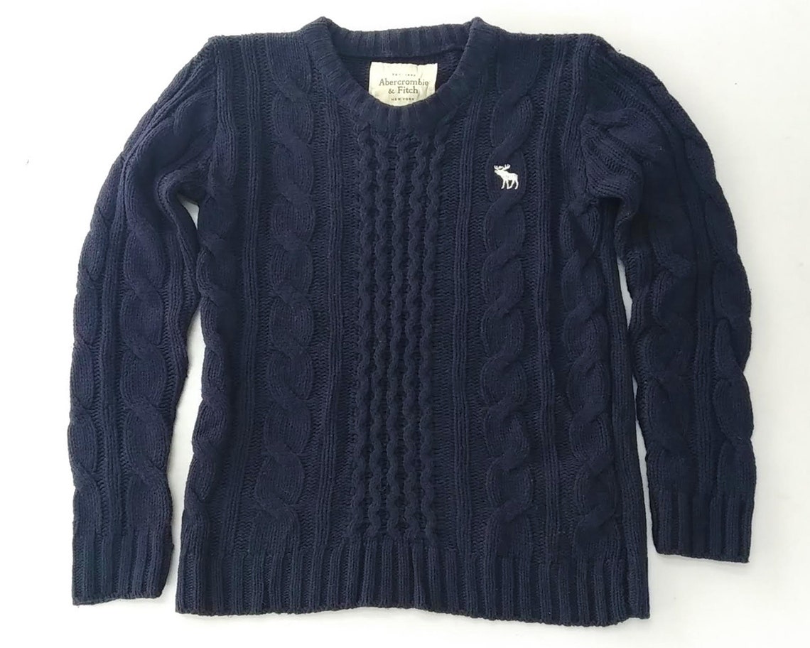 Abercrombie & Fitch Navy Cable Knit Chunky Round Neck Sweater | Etsy