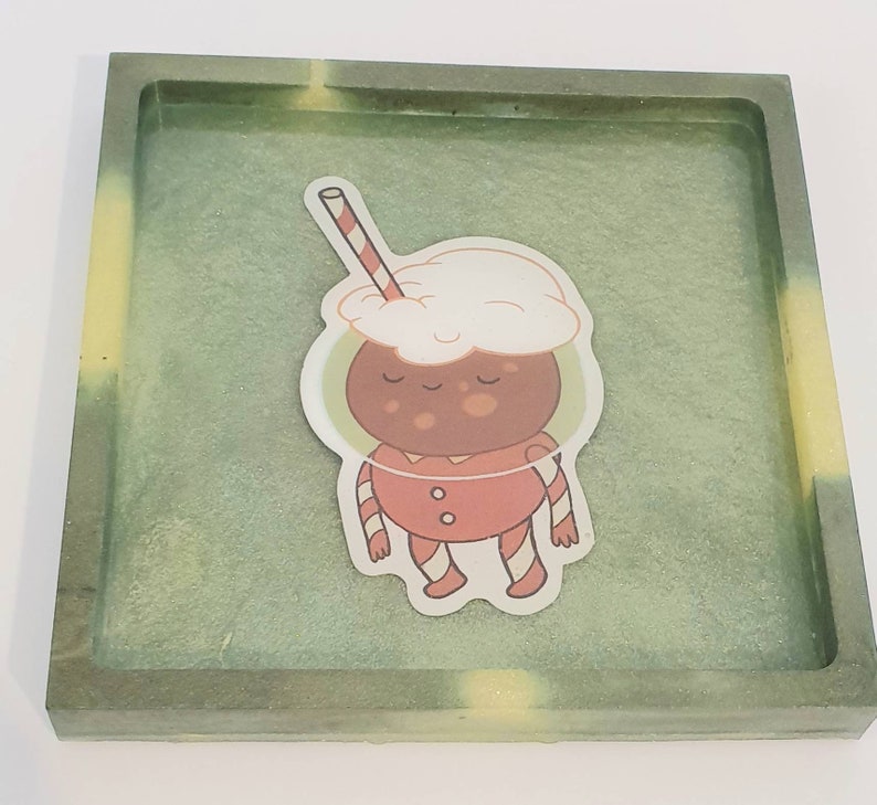 Set of 2 handmade adventure time coasters in colours green and yellow.