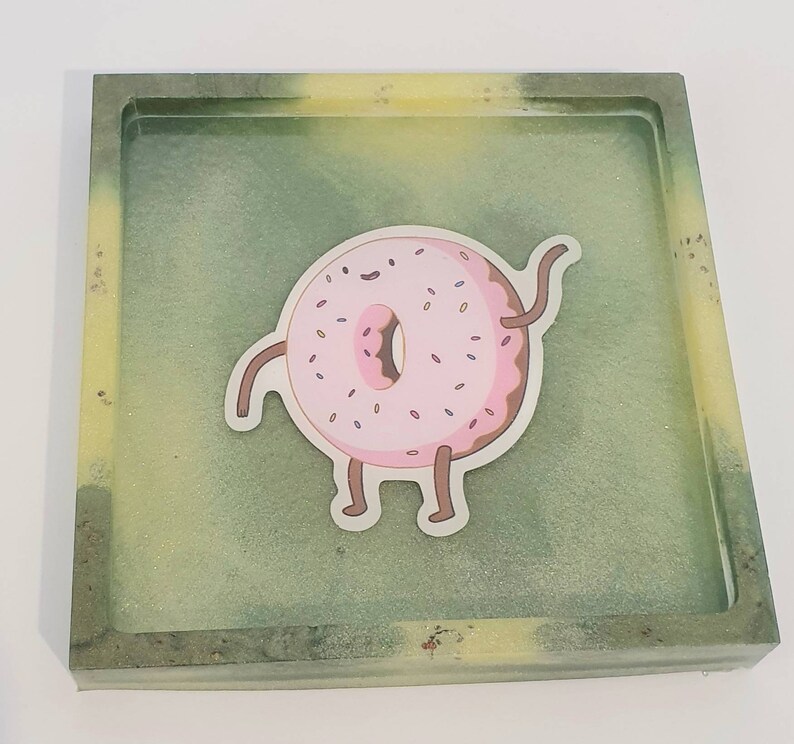 Set of 2 handmade adventure time coasters in colours green and yellow.