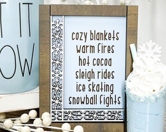 Winter Sign, Winter Tiered Tray, Snowflake Sign, Snowflake Decor, Winter Decor, Wood Sign, Tiered Tray, Tiered Tray Decor, Holiday Decor