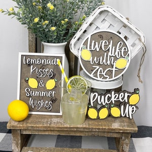 Lemon-themed Tiered Tray Decor Set, Summer Citrus Mini Signs, Farmhouse Style,lemon Wedding Centerpiece, Lemon Bridal Shower Decor