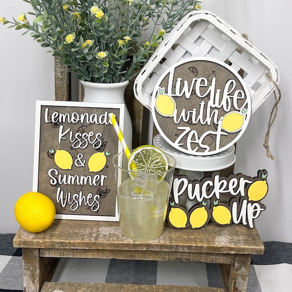 Lemon Decor, Summer Decor, Spring Decor, Lemon, Everyday Decor, Kitchen Decor, Kitchen Signs, Wood Signs, Tiered Tray, Tiered Tray Decor