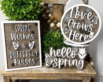 Spring Signs, Spring Decor, Neutral Signs, Neutral Decor, Everyday Decor, Tiered Tray Decor, Tiered Tray, Wood Signs, Wood Decor