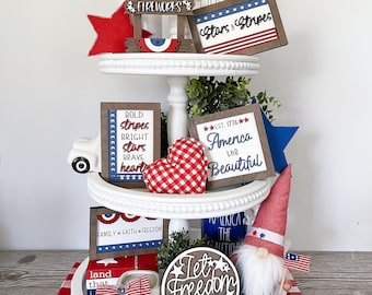 Patriotic Decor, Patriotic Signs,  Fourth of July Decor, Memorial Day Decor, USA Decor, Tiered Tray Decor, Wood Sign, Summer Decor, Rae Dunn