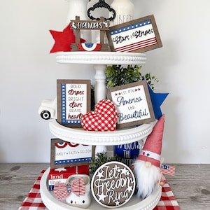 Patriotic Decor, Patriotic Signs,  Fourth of July Decor, Memorial Day Decor, USA Decor, Tiered Tray Decor, Wood Sign, Summer Decor, Rae Dunn