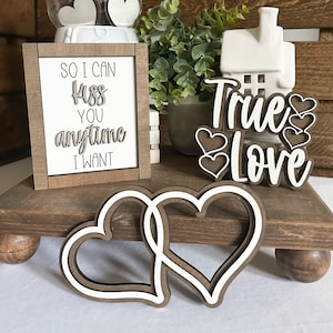 Valentine Tiered Tray, Neutral Valentine Decor, Wedding Tiered Tray Decor, Wedding Neutral Decor, Gifts for Her, Neutral Tiered Tray Decor