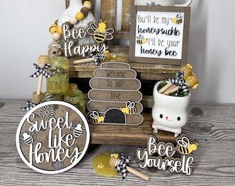Spring Signs, Spring Decor, Farmhouse Decor, Bee Decor, Bee Signs, Everyday Decor, Tiered Tray Decor, Tiered Tray, Wood Signs, Wood Decor