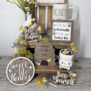 Spring Signs, Spring Decor, Farmhouse Decor, Bee Decor, Bee Signs, Everyday Decor, Tiered Tray Decor, Tiered Tray, Wood Signs, Wood Decor