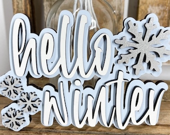 Winter Signs, Winter Decor, Snow Decor, Holiday Signs, Holiday Decor, Holiday Tiered Tray, Tiered Tray Decor, Tiered Tray Signs