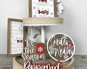 Christmas Tiered Tray Signs | Farmhouse Decor | Rustic Christmas Tiered Tray Decor | Holiday Shelf Decoration | Laser Cut Wood Holiday Decor