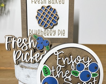 Blueberry Decor, Summer Decor, Spring Decor, Blueberry Tiered Tray Decor, Kitchen Decor, Blueberry Tiered Tray, Blueberry Home Decor